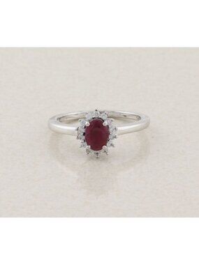Sterling Silver Natural Ruby and White Zircon Ring Size 9